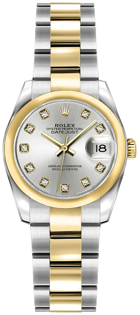 Rolex Lady-Datejust 26 Silver Diamond Dial Women's Watch 179163