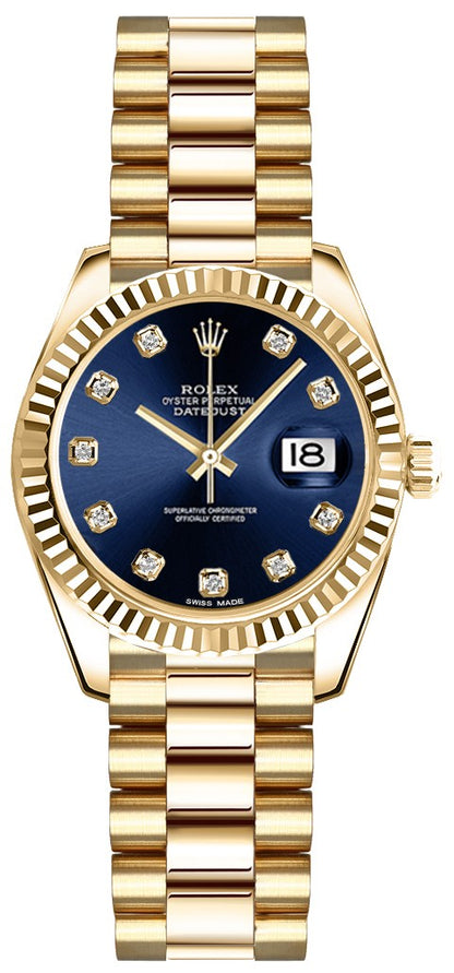 Rolex Lady-Datejust 26 Blue Diamond Dial Gold Watch 179178