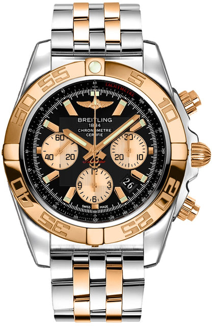 Breitling Chronomat 44 Black Dial Solid 18k Rose Gold & Steel Men's Watch CB0110121B1C1