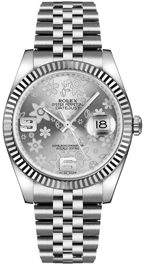 Rolex Datejust 36 Silver Floral Dial Watch 116234-0118