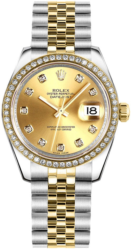 Rolex Datejust 31 Diamond Gold & Steel Champagne Dial Watch 178383-0001