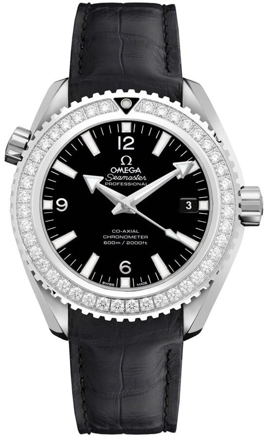 Omega Seamaster Planet Ocean Diamond Bezel Black Leather Luxury Watch 232.18.42.21.01.001