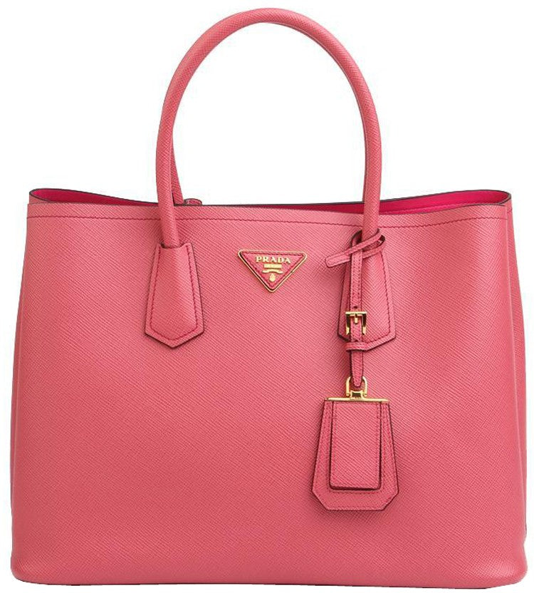 Pink Prada Saffiano Cuir Double Large Tote Bag