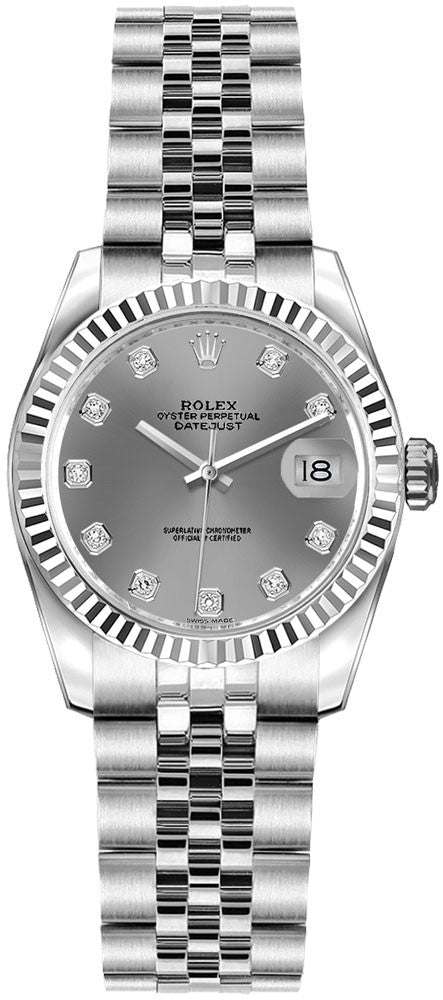 Rolex Lady-Datejust 26 Rhodium Grey Diamond Dial Watch 179174