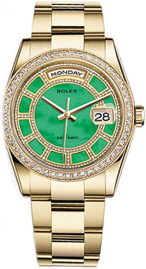 Rolex Day-Date 36 Green Diamond Gold Watch 118348-0181