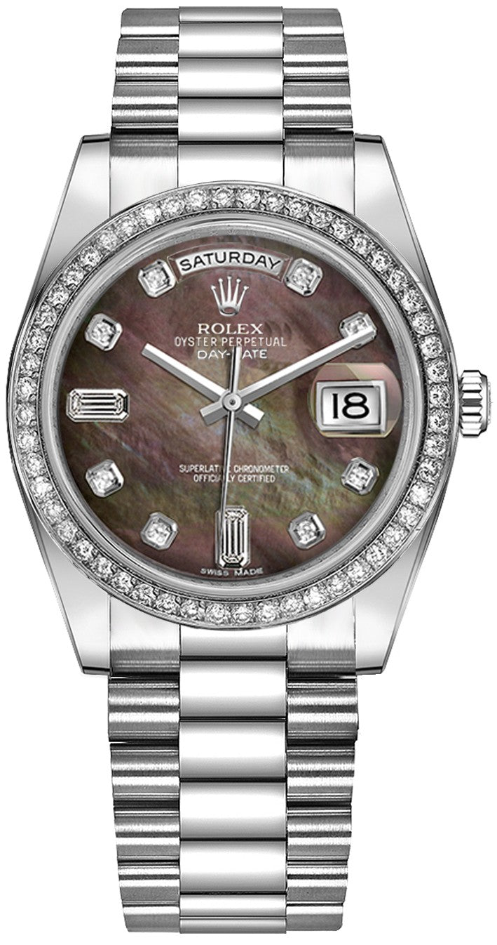 Rolex Day-Date 36 Platinum Diamond Swiss Watch 118346-0026