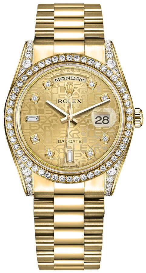 Rolex Day-Date 36 Champagne Jubilee Diamond Gold Watch 118388-0017