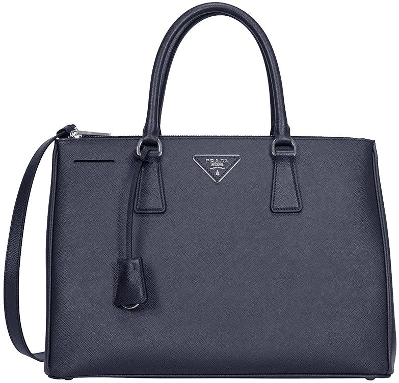 Dark Blue Prada Saffiano Lux Medium Double-Zip Tote Bag