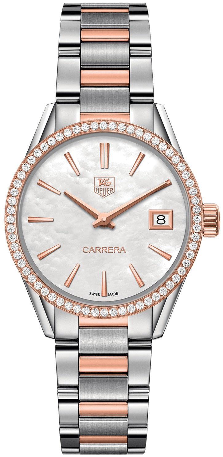 Tag Heuer Carrera Solid Rose Gold & Stainless Women's Watch WAR1353.BD0774