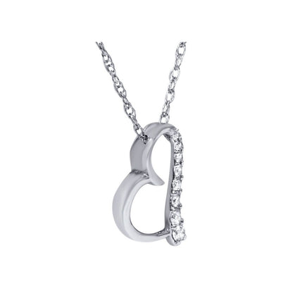 Diamond Heart Shape Pendant, 0.06 Carat on Solid 10k White Gold