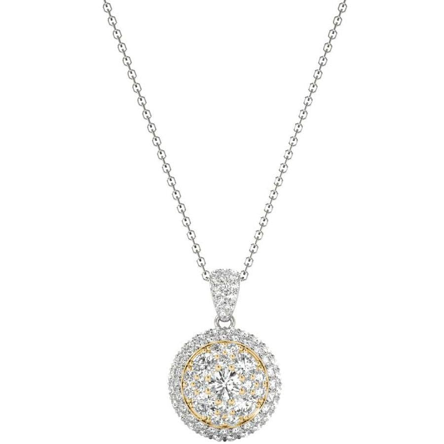 Diamond Round Pendant, .63 Carat on Solid 18k White & Yellow Gold P21969WY