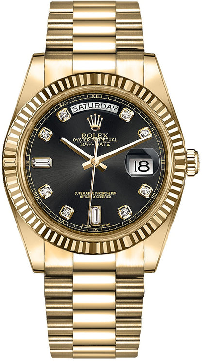 Rolex Day-Date 36 Black Diamond Dial Solid Gold Watch 118238-0076