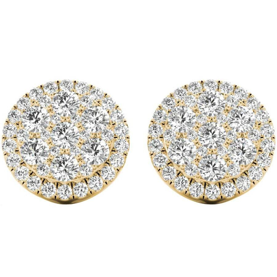 1.19 TCW Yellow Gold Diamond Halo Pave Earrings E20218Y