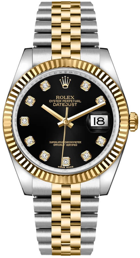 Rolex Datejust 36 Gold & Steel Black Dial Diamond Women's Watch 116233-0158