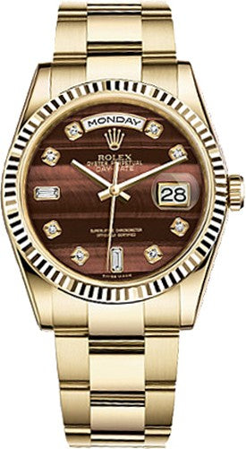 Rolex Day-Date 36 Brown Diamond Gold Oyster Bracelet Watch 118238-0420