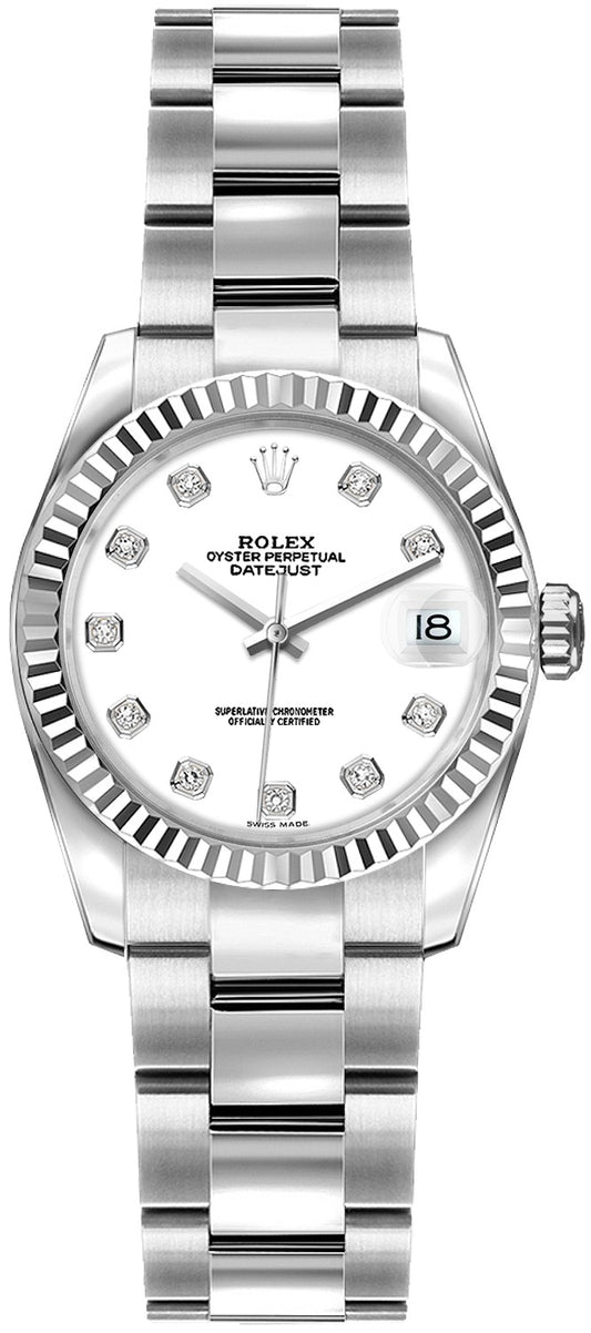 Rolex Lady-Datejust 26 White Diamond Oyster Bracelet Watch 179174