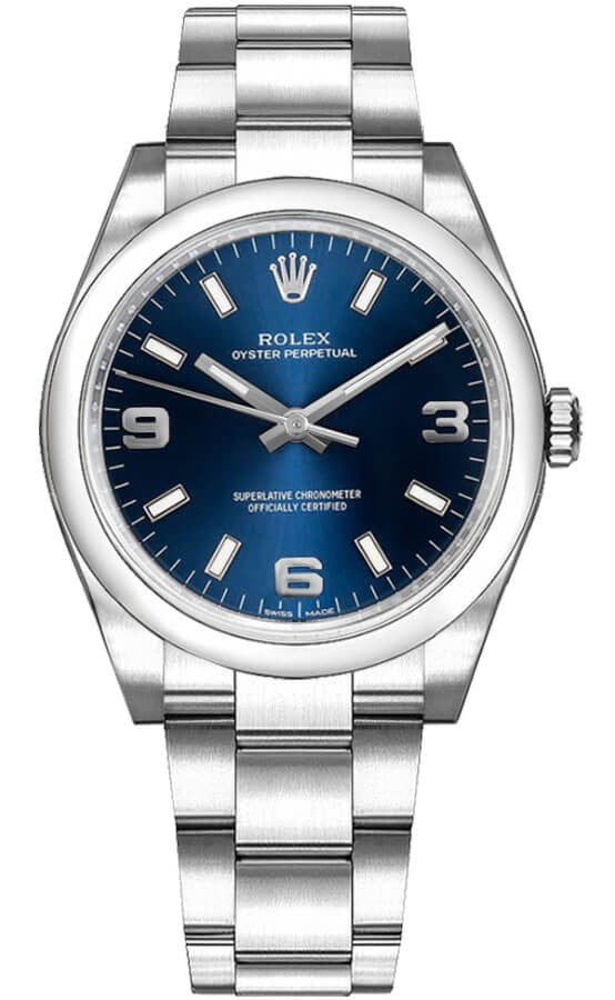 Rolex Oyster Perpetual 34 Blue Dial Midsize Watch 114200-0014