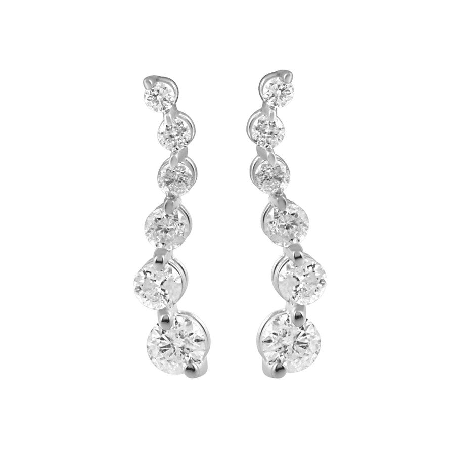 Diamond Journey Earrings, 0.5 Carat on Solid 14k White Gold