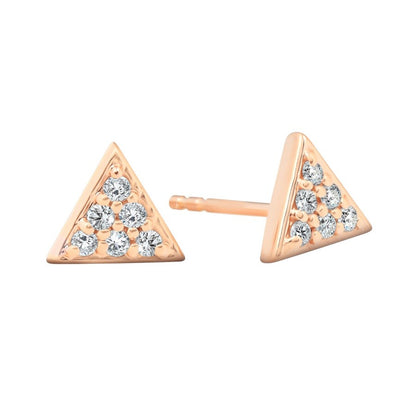 Diamond Pave Triangle Stud Earrings, 0.12 Carat on Solid 14k Rose Gold