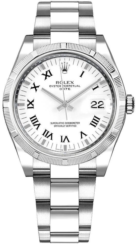 Rolex Oyster Perpetual Date 34 White Roman Numeral Watch 115210