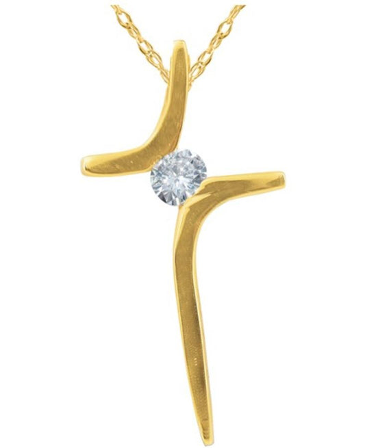 Diamond Floating Cross Pendant, 0.05 Carat on Yellow Gold P005FCY