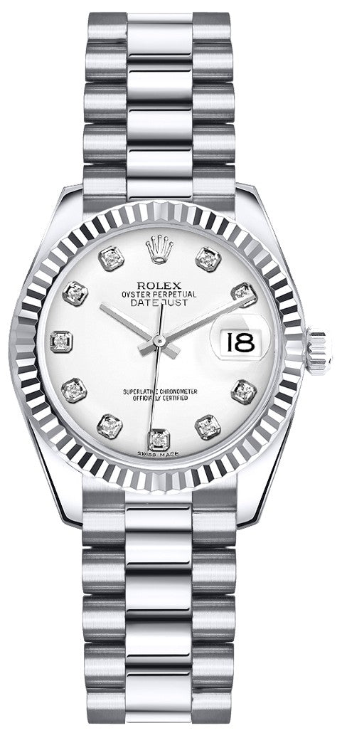 Rolex Lady-Datejust 26 White Diamond Dial President Bracelet Watch 179179