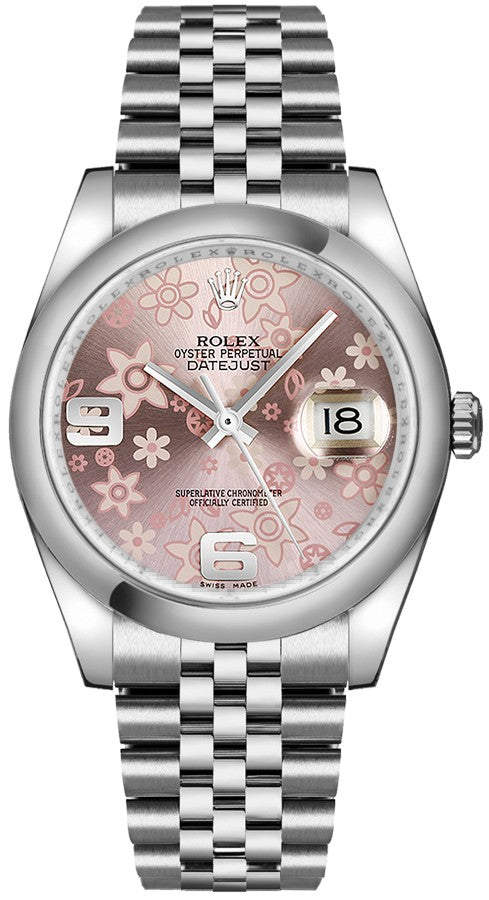 Rolex Datejust 36 Pink Floral Dial Women's Watch 116200-0086