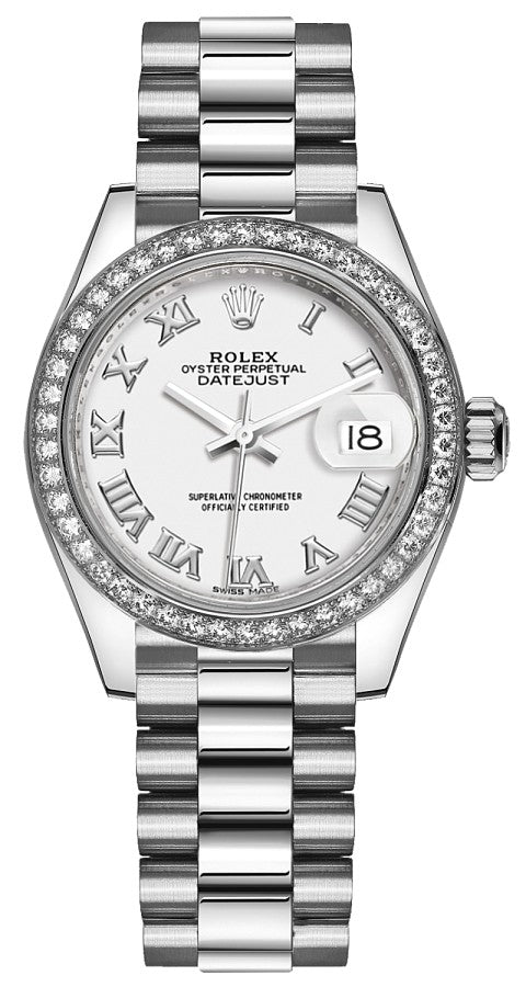 Rolex Lady-Datejust 28 White Roman Numeral Platinum Watch 279136RBR-0013