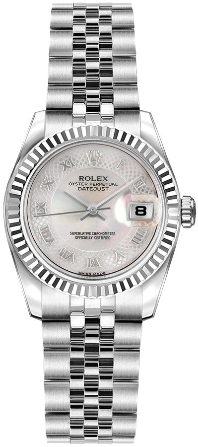 Rolex Lady-Datejust 26 Pink Mother of Pearl Roman Numeral Watch 179174