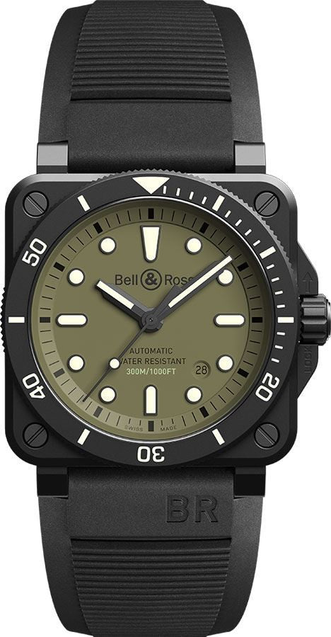 Bell & Ross Diver Military Green Dial Men's Watch BR0392-D-KA-CE/SRB