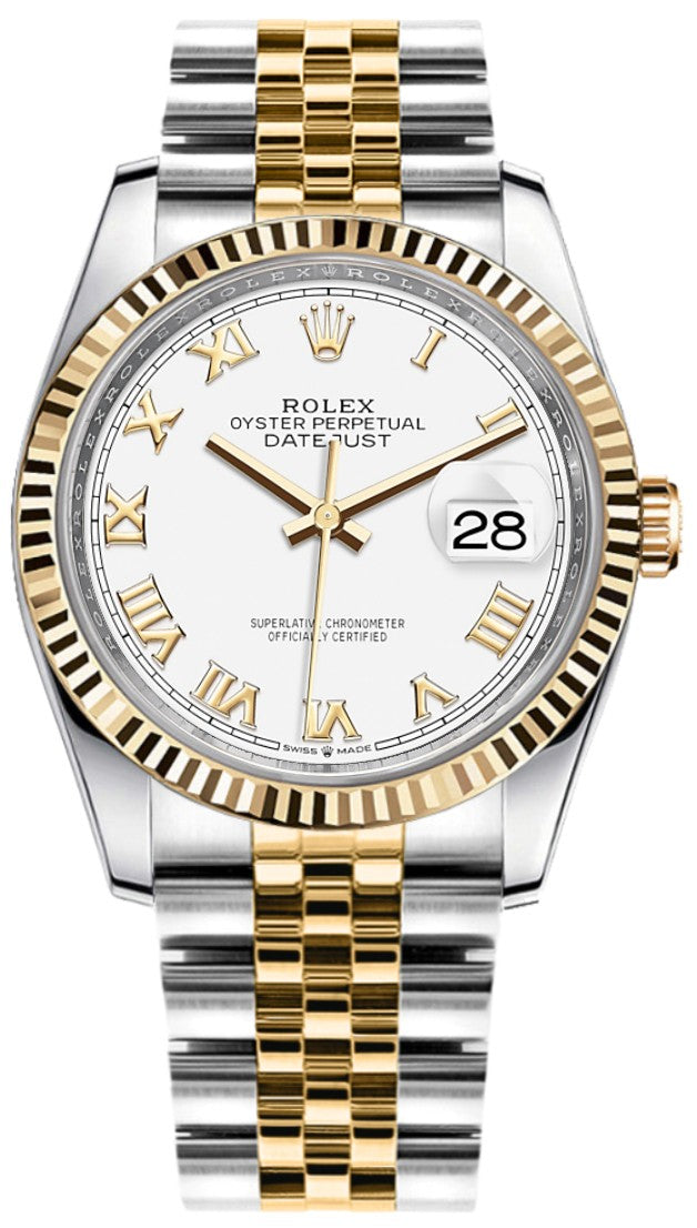 Rolex Datejust 36 White Roman Numeral Watch 126233-0029