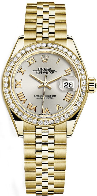 Rolex Lady-Datejust 28 Silver Roman Numeral Gold Watch 279138RBR-0018