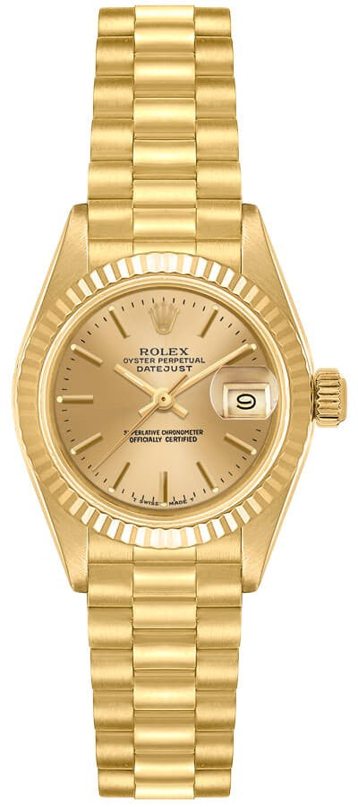 Rolex Lady-Datejust 26 18k Yellow Gold Fluted Bezel Women's Watch 69278