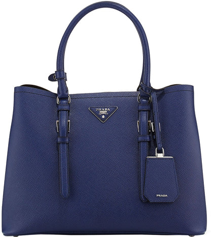 Prada Blue Saffiano Cuir Double Large Tote Bag