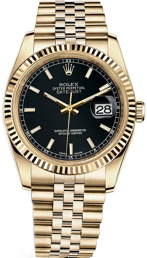 Rolex Datejust 36 Black Dial Solid Gold Watch 116238-0074