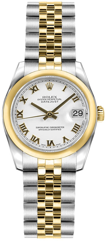 Rolex Lady-Datejust 26 White Roman Numeral Jubilee Women's Watch 179163