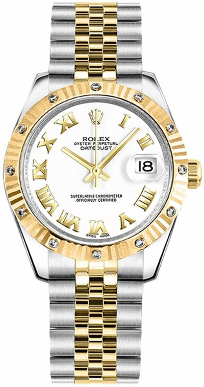 Rolex Datejust 31 White Roman Numeral Jubilee Bracelet Watch 178313-0062