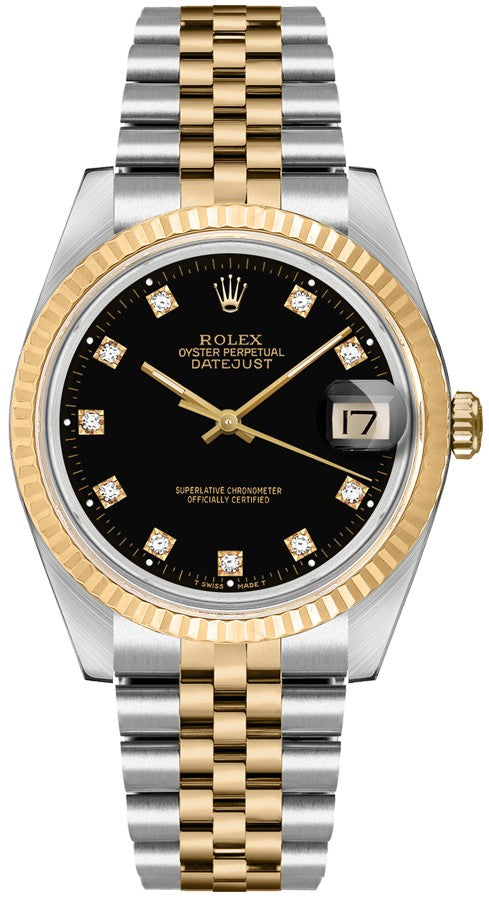 Rolex Datejust 36 Black Diamond Dial Unisex Watch 16233