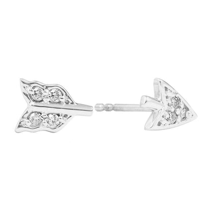 Diamond Broken Arrow Earrings, 0.07 Carat on Solid 14k White Gold