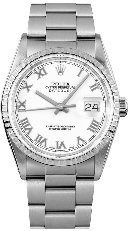 Rolex Datejust 36 White Roman Numeral Dial Men's Watch 16220