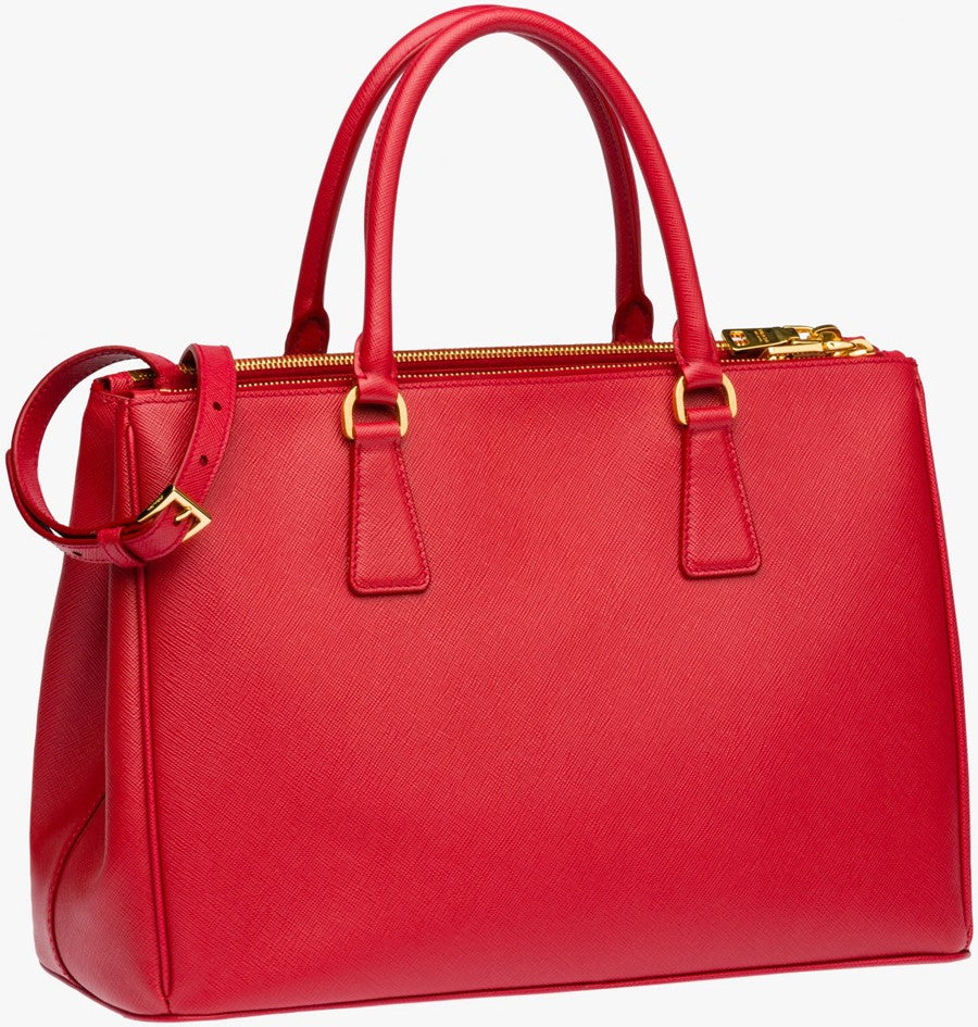 Women's Red Prada Saffiano Lux Medium Double-Zip Tote Bag