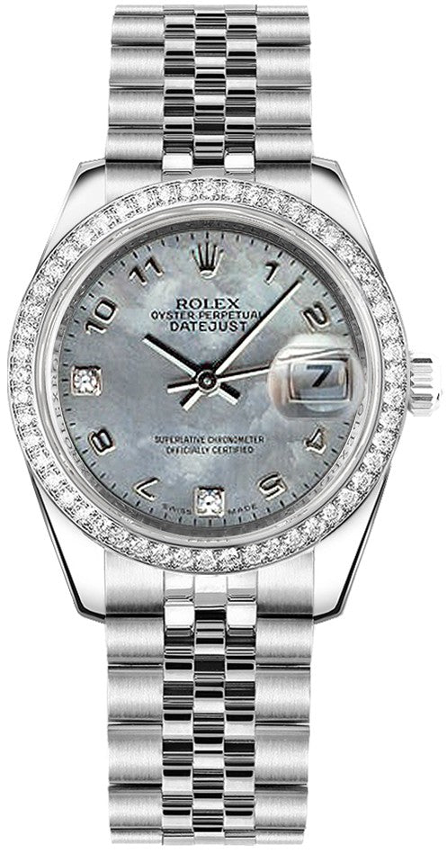 Rolex Datejust 31 Domed White Gold Bezel Watch 178384