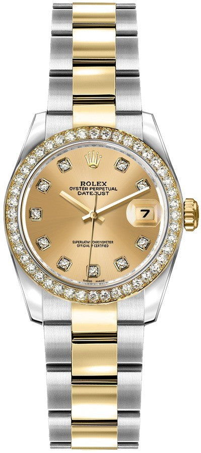 Rolex Lady-Datejust 26 Champagne Dial Diamond Women's Watch 179383-0001