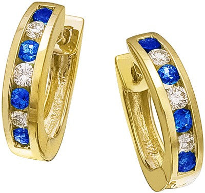 Diamond Earrings, .19 Carat Round Diamonds .37 Carat Blue Sapphire Diamonds on 14K Yellow Gold