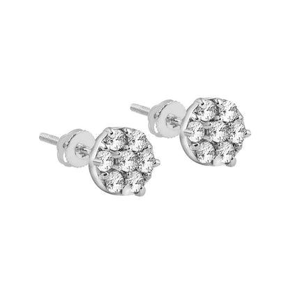 Diamond Cluster Stud Earrings, 0.25 Carat on Solid 10k White Gold