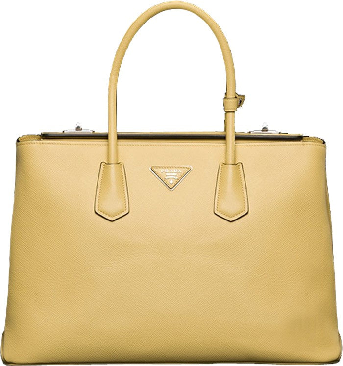 Yellow Prada Saffiano Cuir Large Twin Tote Bag