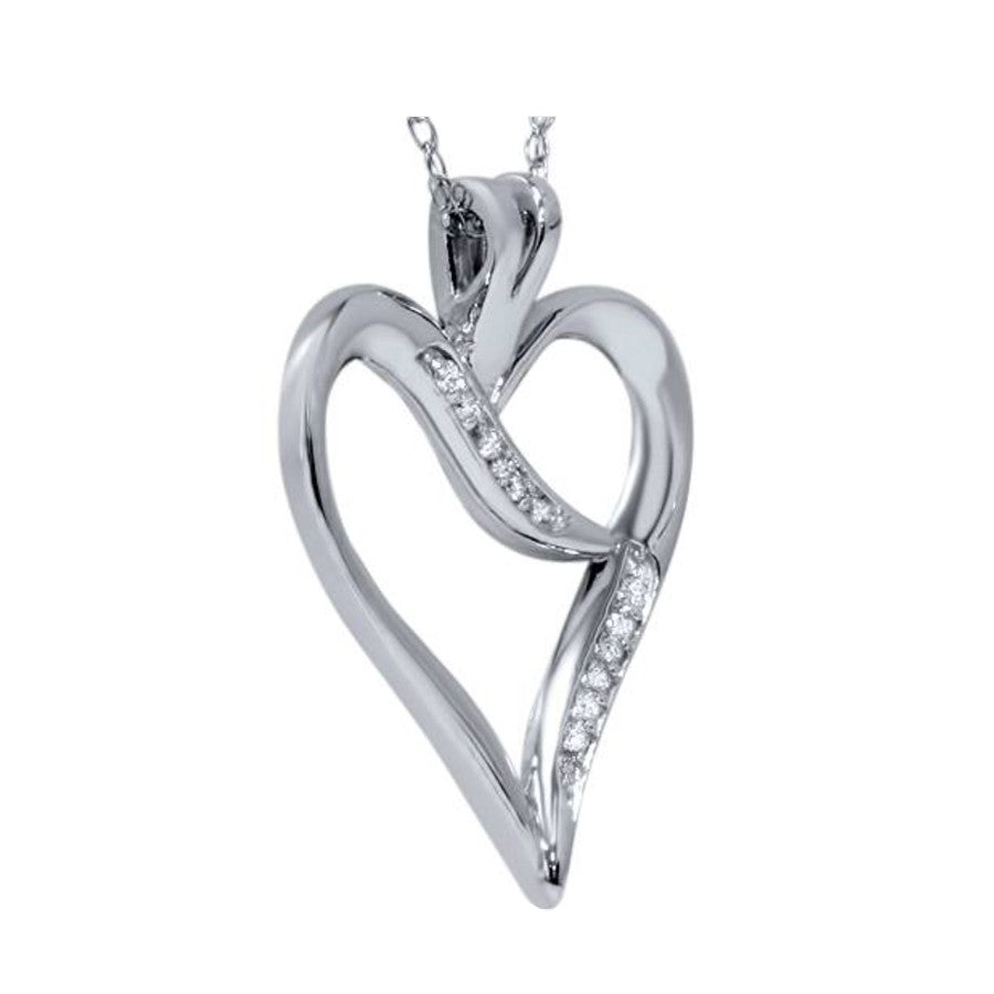 Diamond Heart Pendant, 0.05 Carat on Solid 10k White Gold