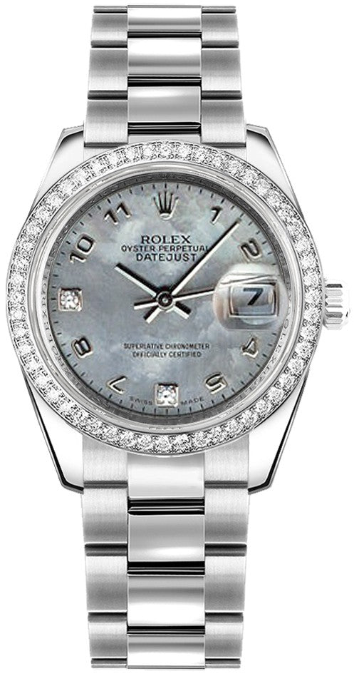 Rolex Datejust 31 Domed 18K White Gold Bezel Watch 178384