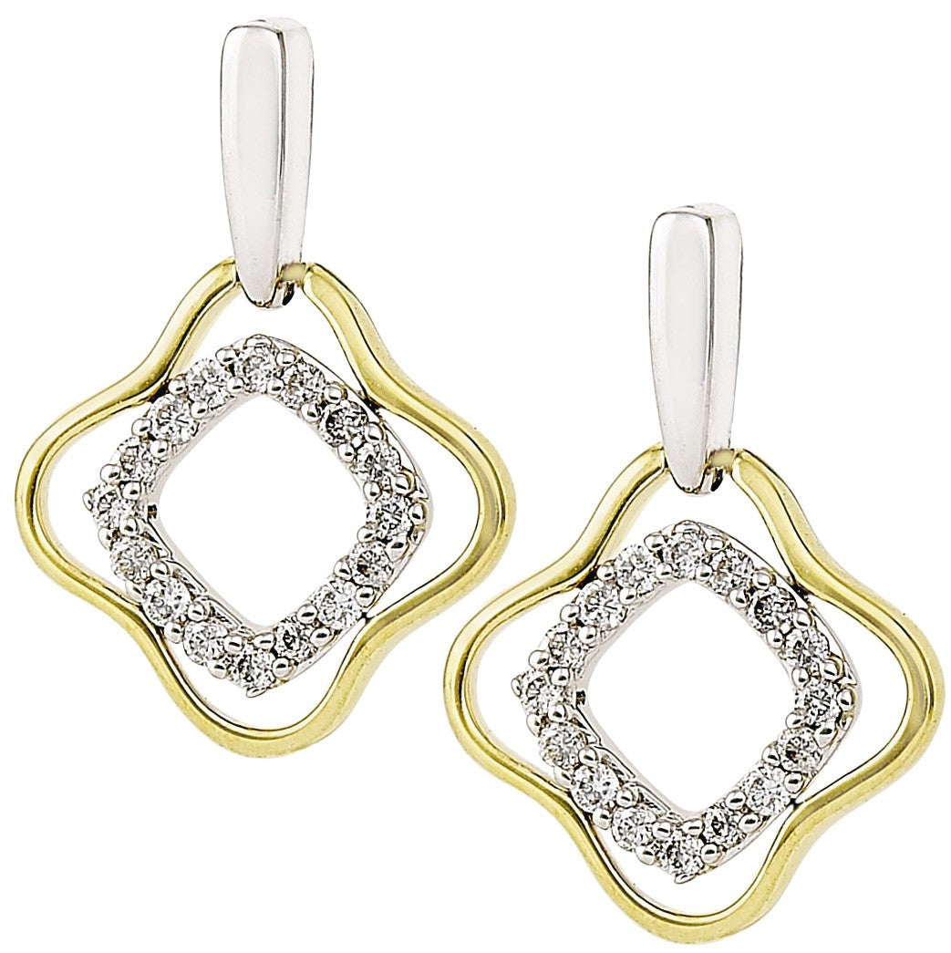 Diamond Earrings, .17 Carat Diamonds on 14K White & Yellow Gold