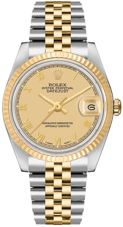 Rolex Datejust 36 Champagne Dial 18k Gold & Steel Watch 16233